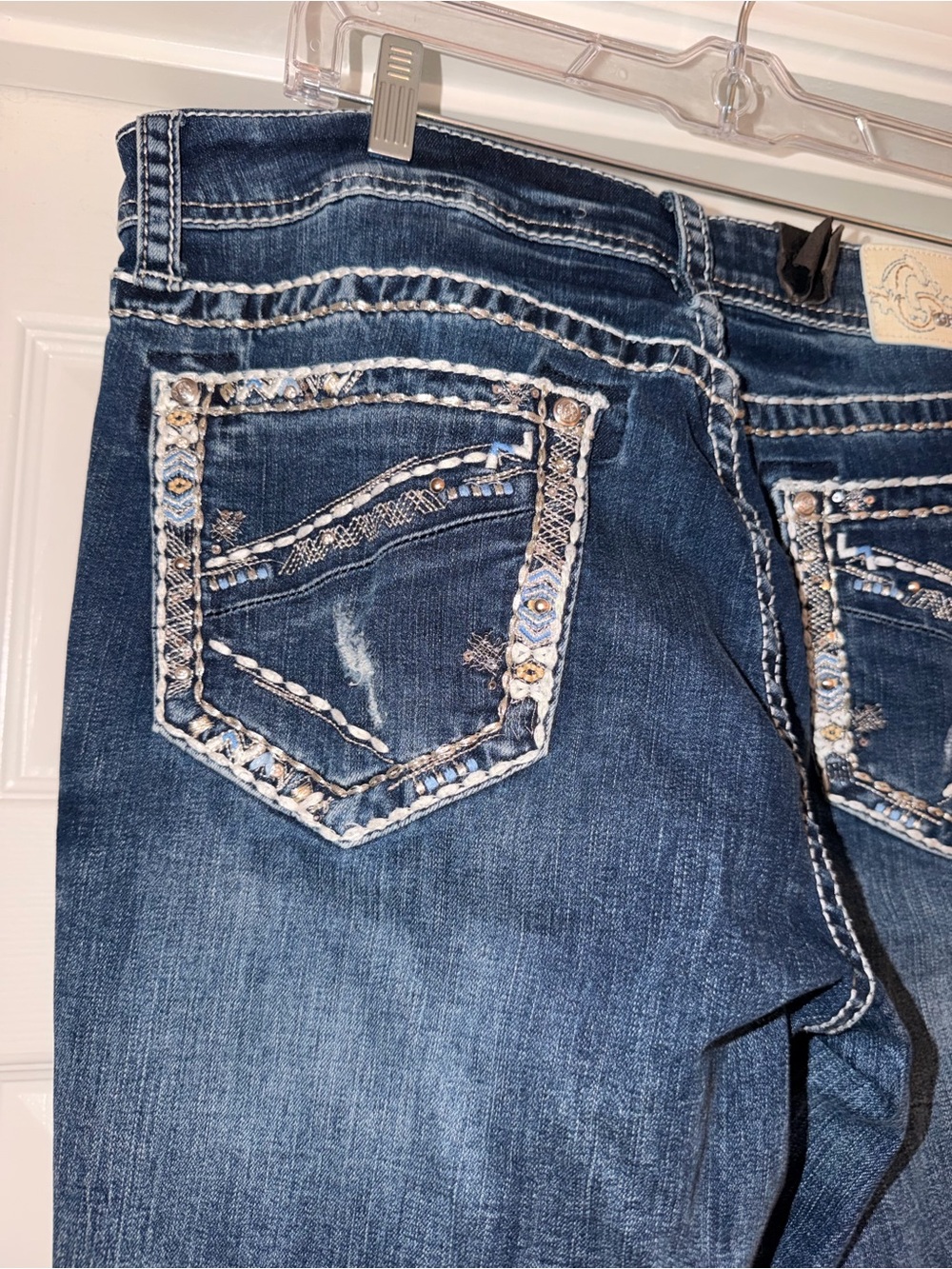 Grace In LA Dark Blue Flared Jeans with Embelishment Details - Picture 6 of 6